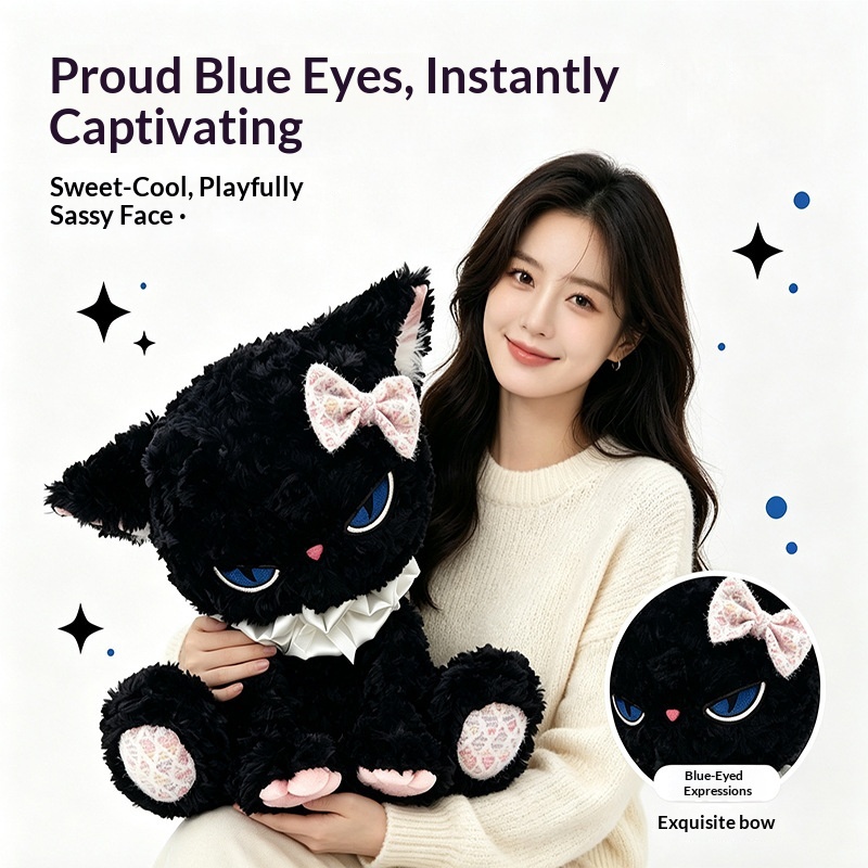 Cat Toys - Czarna pluszowa zabawka w kształcie kota,